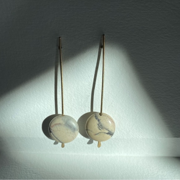 Baleen Gold and Cream Marble Drop Earrings - Picture 2 of 4